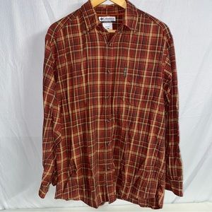 Columbia Long Sleeve Plaid Button Down, Size Medium, Rust Colored